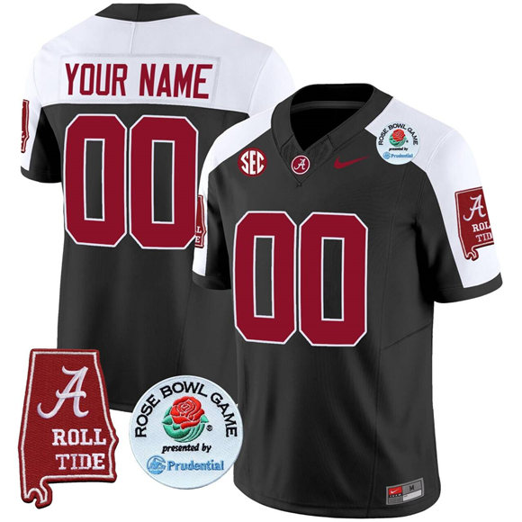 Men's Alabama Crimson Tide Active Player Custom Black/White F.U.S.E. Rose Bowl Patch Vapor Limited Stitched Football Jersey